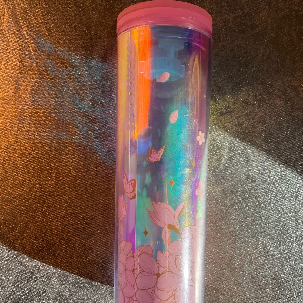 Colorful Floral Tumbler with Pink Lid